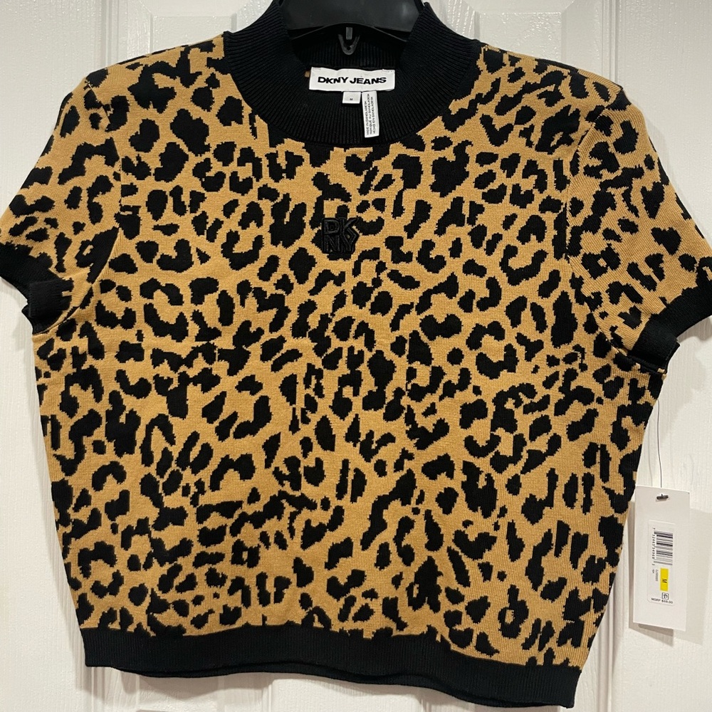 DKNY Leopard Print Top - Black and Tan